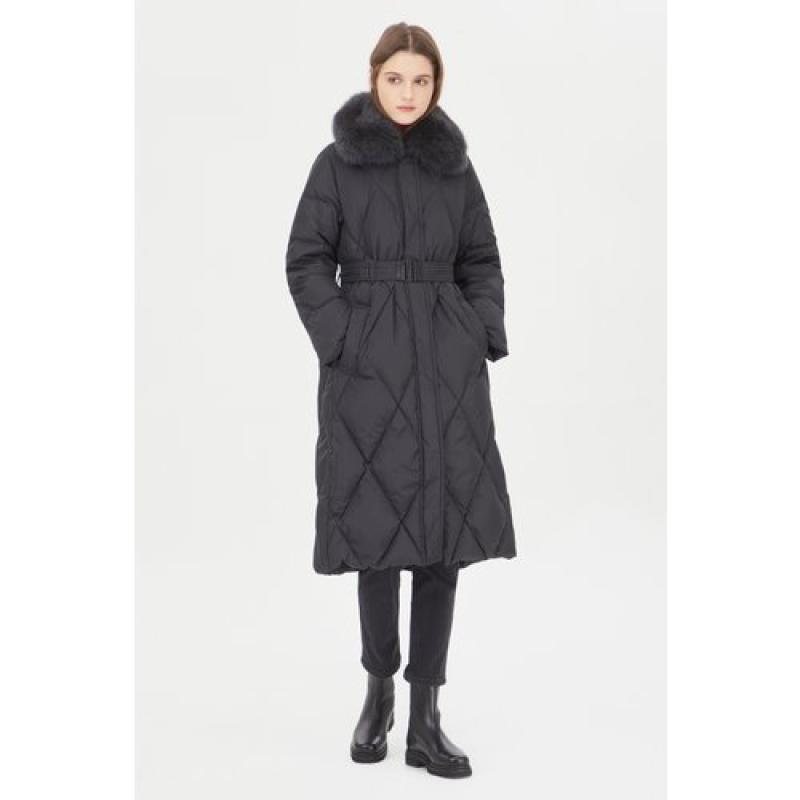 시슬리 SISLEY 폭스 퍼 카라 롱 패딩 SAPD84361BK