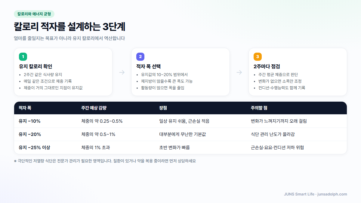 칼로리 적자를 설계하는 3단계 도식