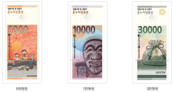 온누리상품권 지류 종류