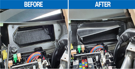 필터 장착 전후 비교한 모습