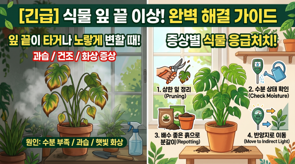 잎 끝이 타거나 노랗게 변할 때, 증상별 식물 응급처치