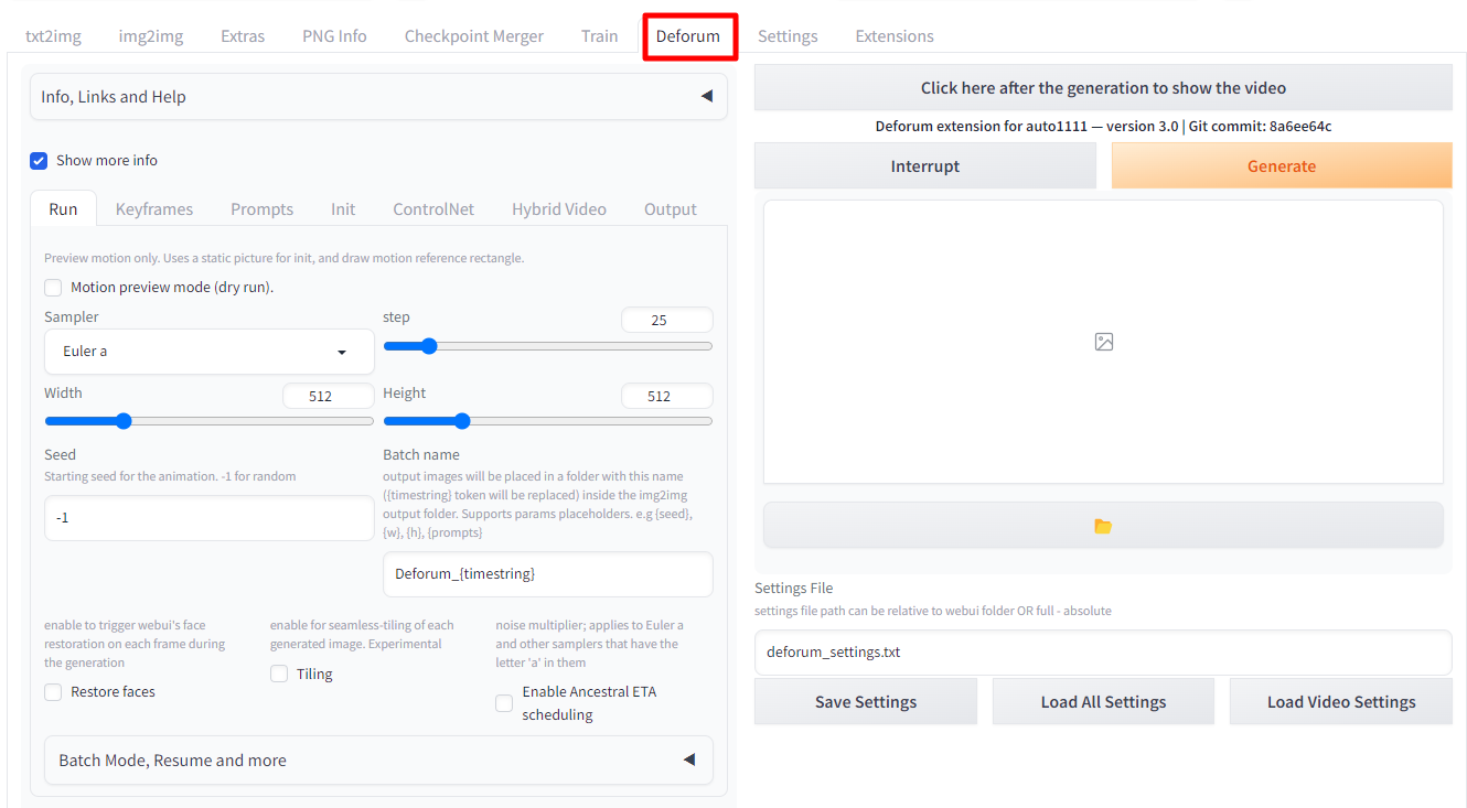 Deforum 확장 페이지