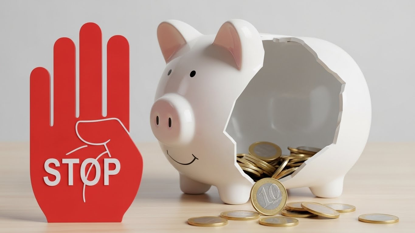 연금 계좌 중도 해지 시 기타소득세 페널티가 발생함을 경고하는 깨진 돼지 저금통 이미지