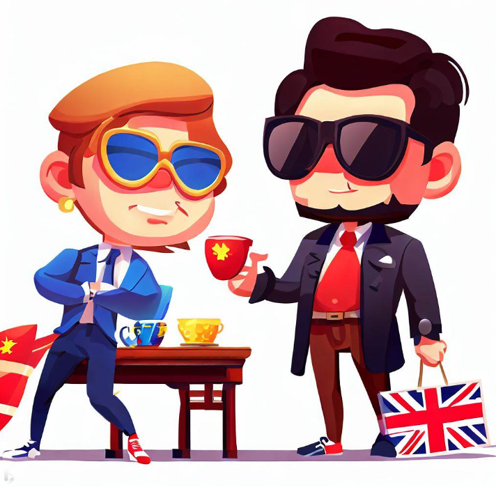 무역 거래를 하는 영국인과 중국인(made by Bing)