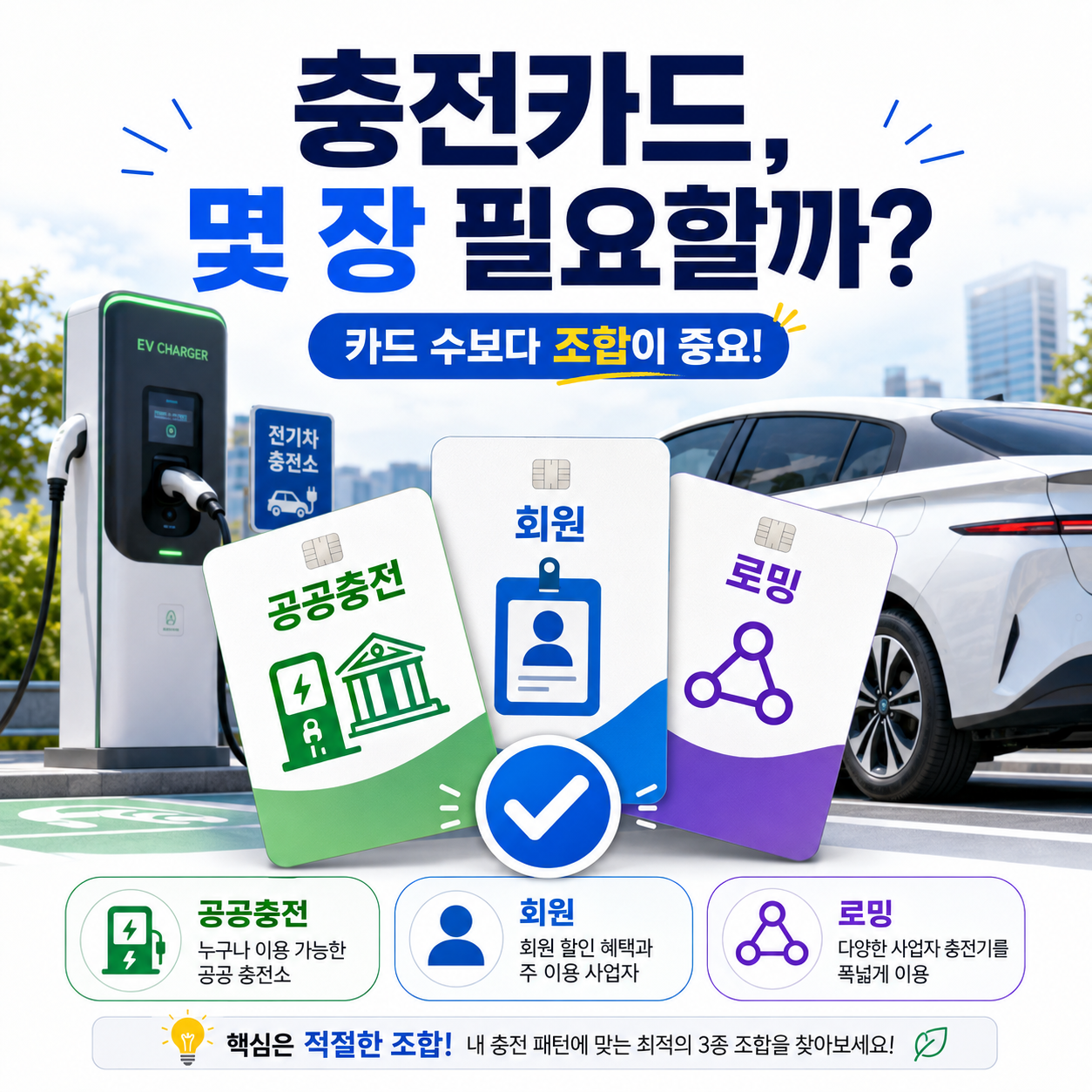 전기차 충전카드를 환경부 멤버십카드와 충전사업자 회원카드로 비교하는 모습