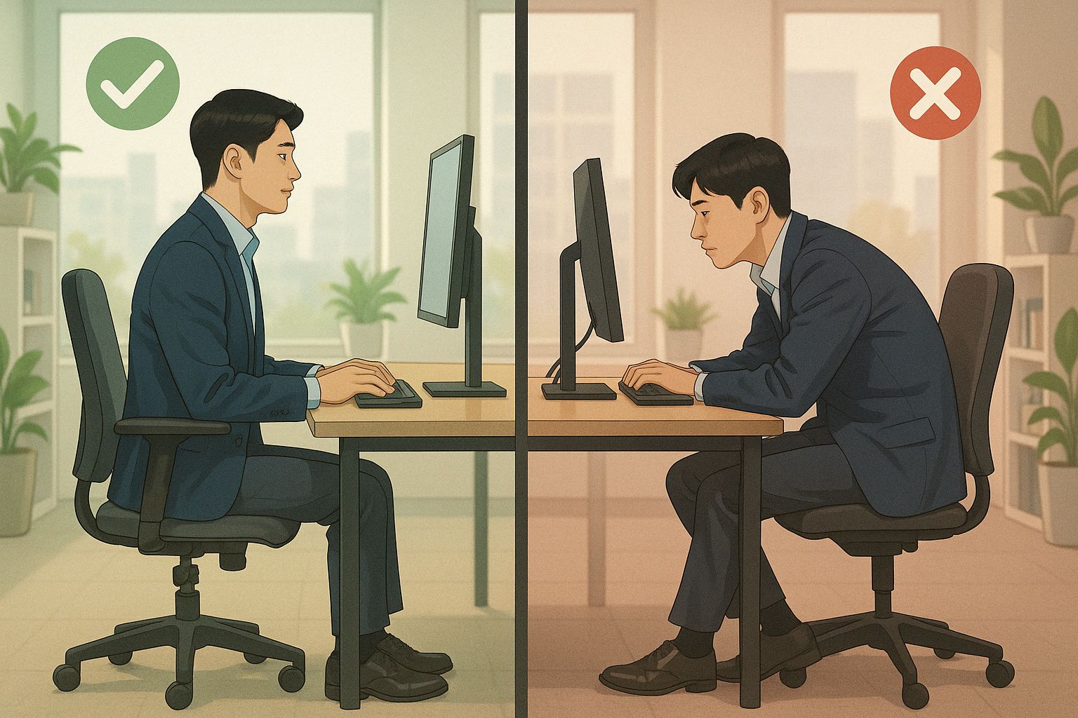 바른 자세와 잘못된 자세 비교