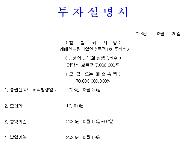 미래에셋드림스팩1호 상장일