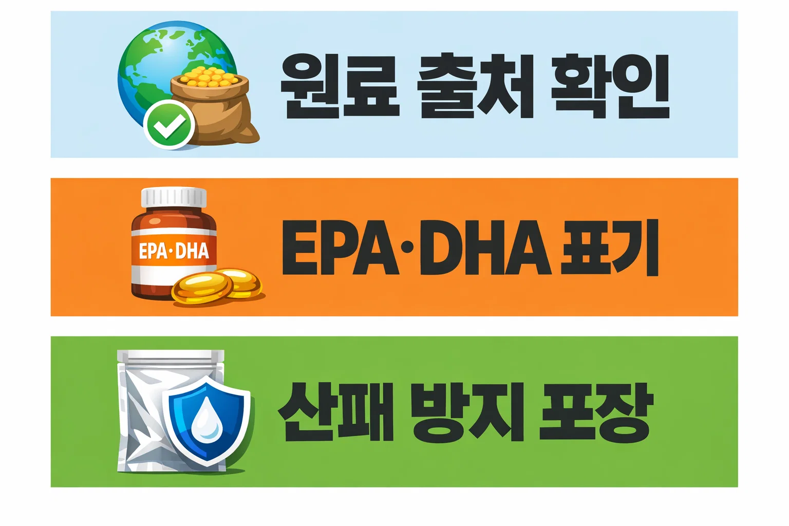강아지 오메가3 제품 선택 시 원료 출처, EPA·DHA 표기, 산패 방지 포장 여부를 확인해야 하는 체크포인트 정리 이미지