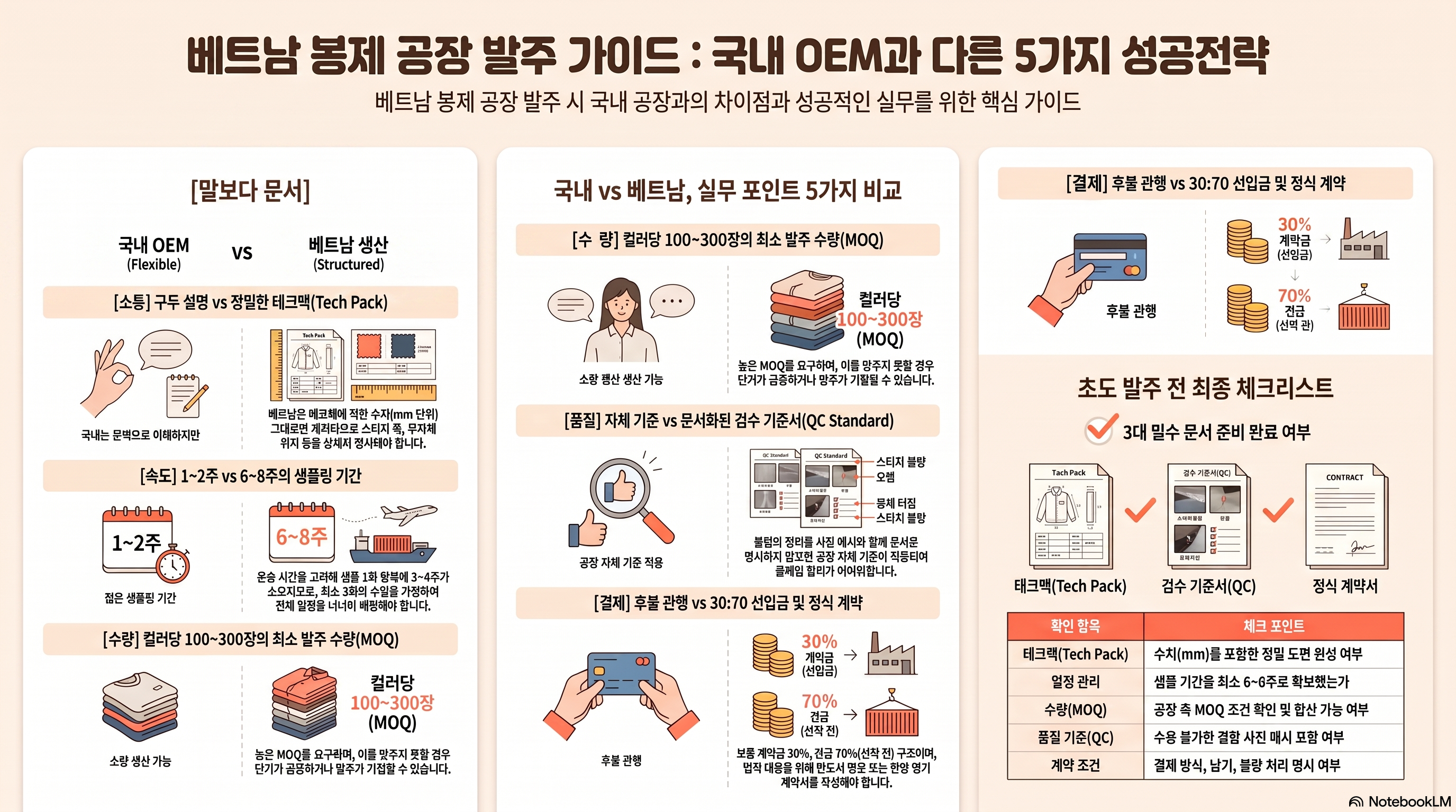 베트남 봉제 공장 발주 국내 OEM 차이점 체크리스트