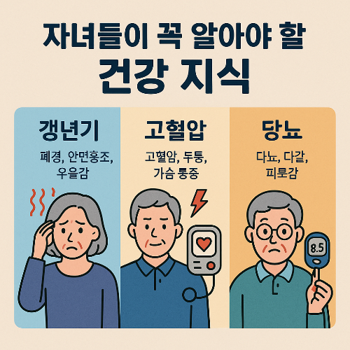 자녀들이 꼭 알아야 할 건강 지식 (갱년기, 고혈압, 당뇨)관련 사진