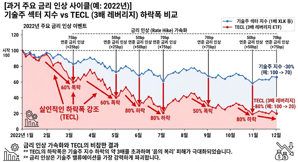금리 인상 당시 기술주 섹터 지수 움직임