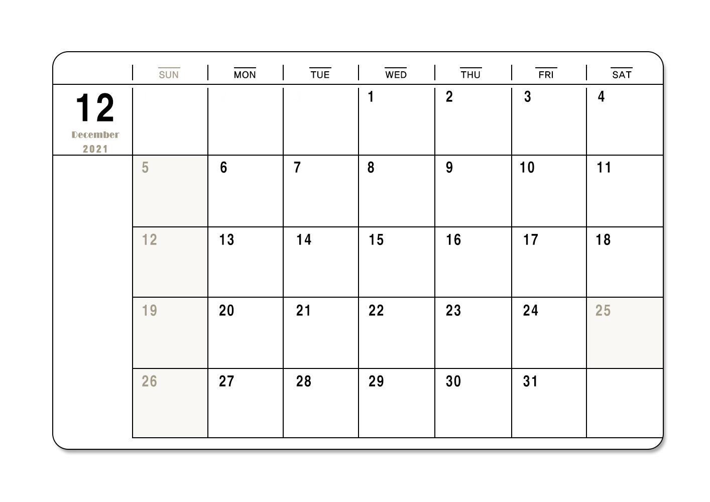 이 사진은 2021년 12월의 달력입니다