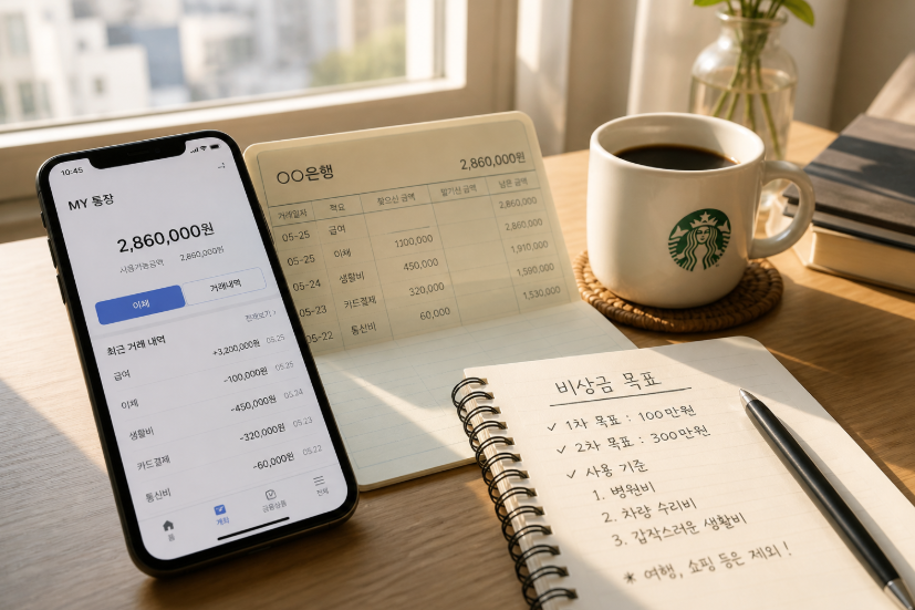 비상금 통장 관리 책상 이미지