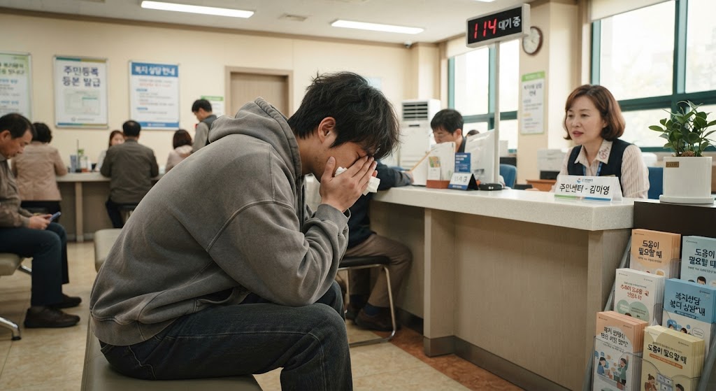 주민센터 방문한 청년의 모습