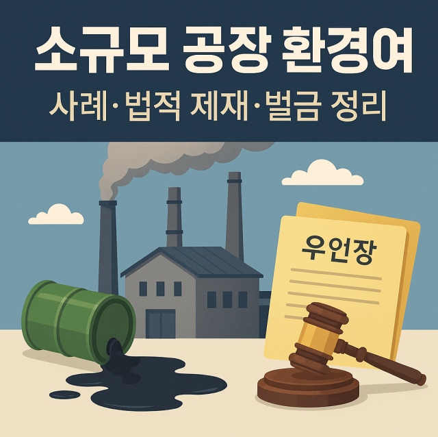 소규모 공장 환경오염 사례와 법적 제재, 벌금 구조를 설명하는 대표 이미지