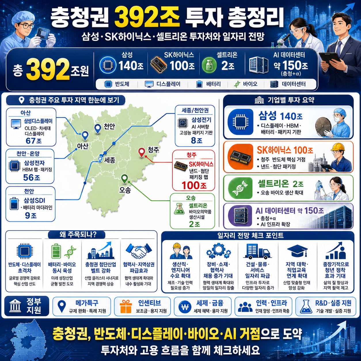 충청권 392조 투자 총정리: 삼성&middot;SK하이닉스&middot;셀트리온 투자처와 일자리 전망