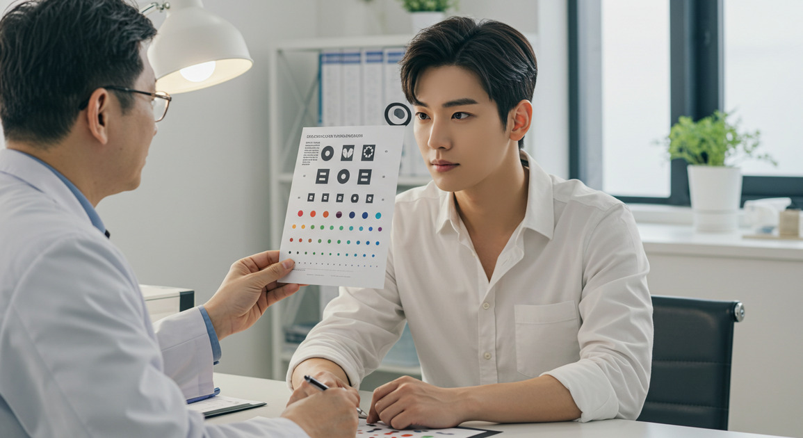 적녹색증 검사 받는 남성