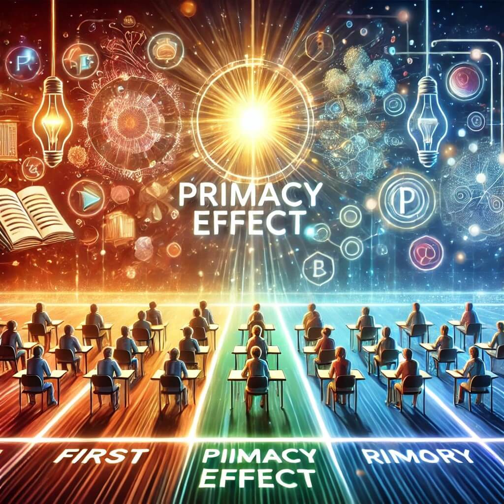 우리 인식에서 초기 인상과 정보가 어떻게 강조되는지에 대한 초두효과를 보여주는 그림