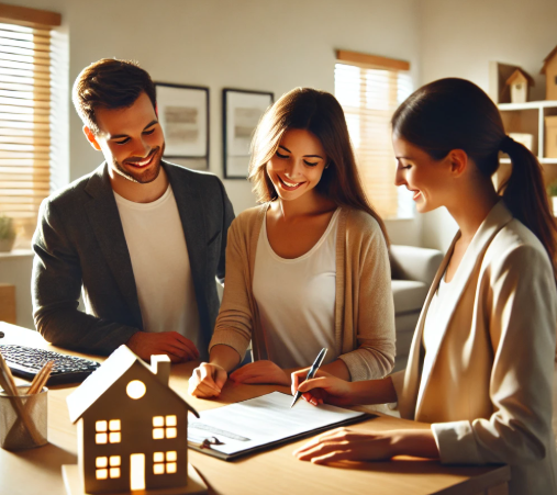 월세를 계약하러 부동산에 방문하는 신혼부부