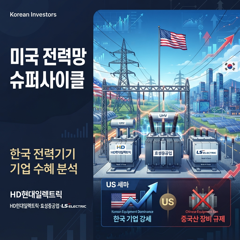 트럼프 미국 전력망 행정명령으로 급등하는 한국 전력기기 관련주와 변압기 산업을 보여주는 금융 커버 이미지