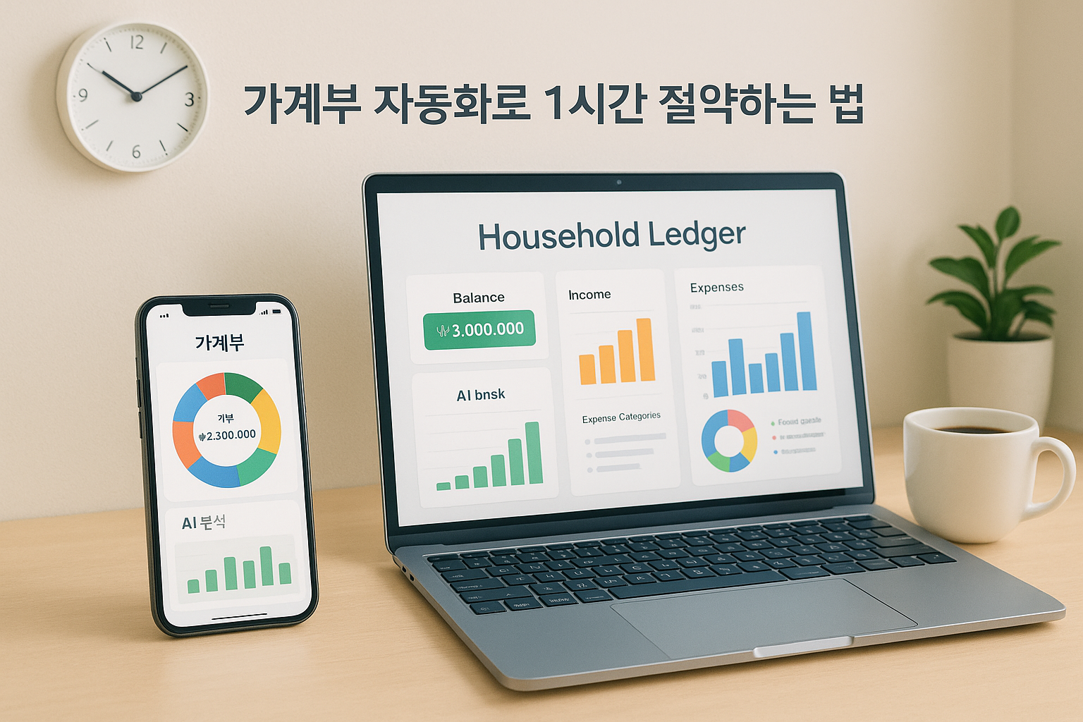 모니터에는 자동화된 가계부 대시보드