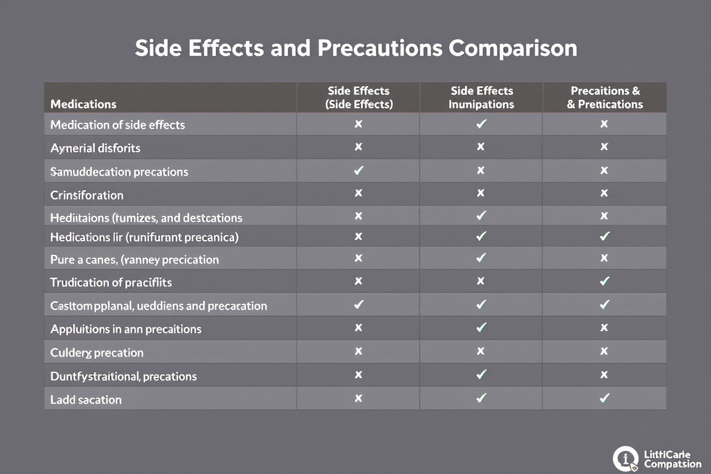 각 약물의 부작용과 주의사항을 비교한 체크리스트 스타일의 이미지&quot;