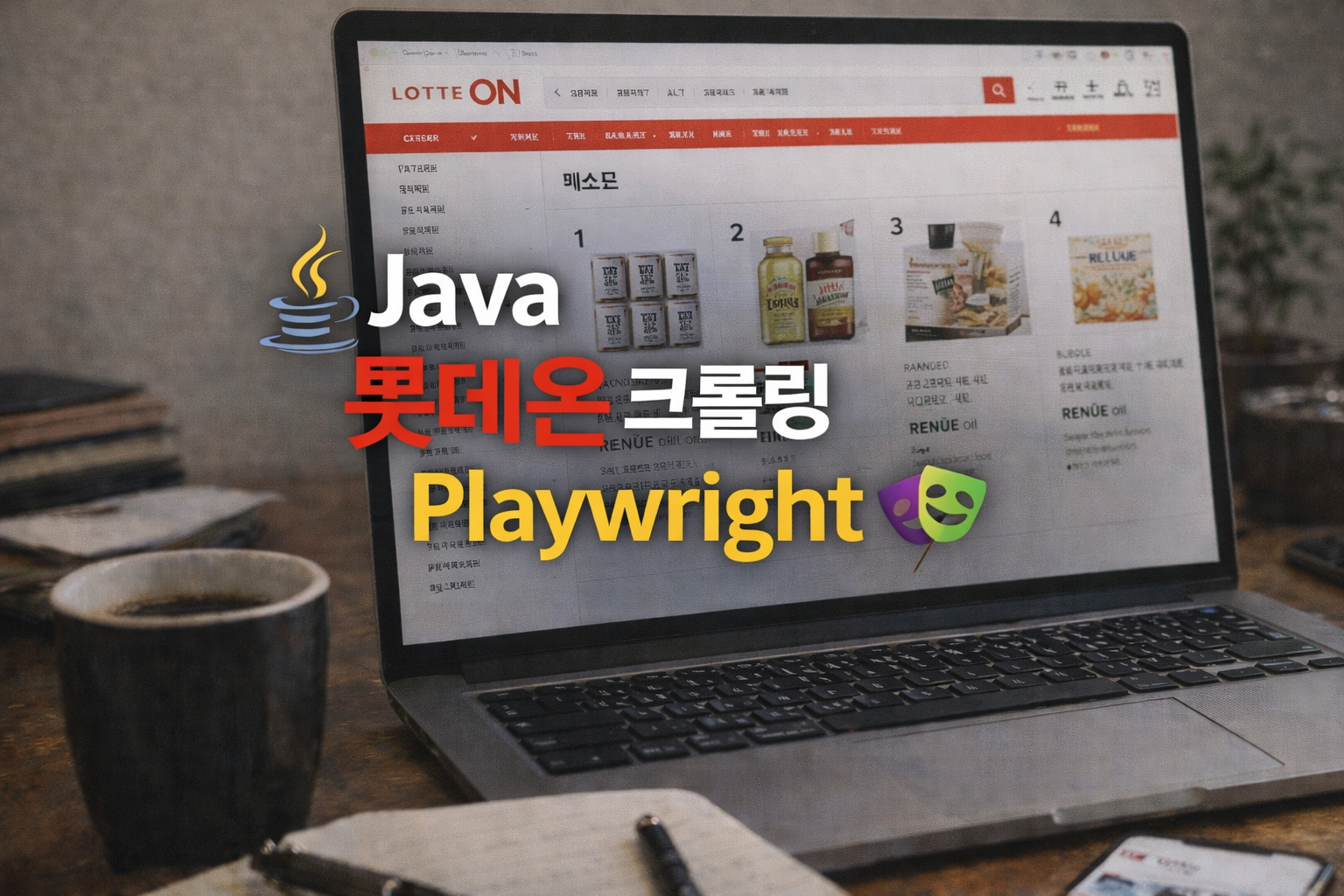 Java 롯데온 베스트 크롤링 Playwright 샘플