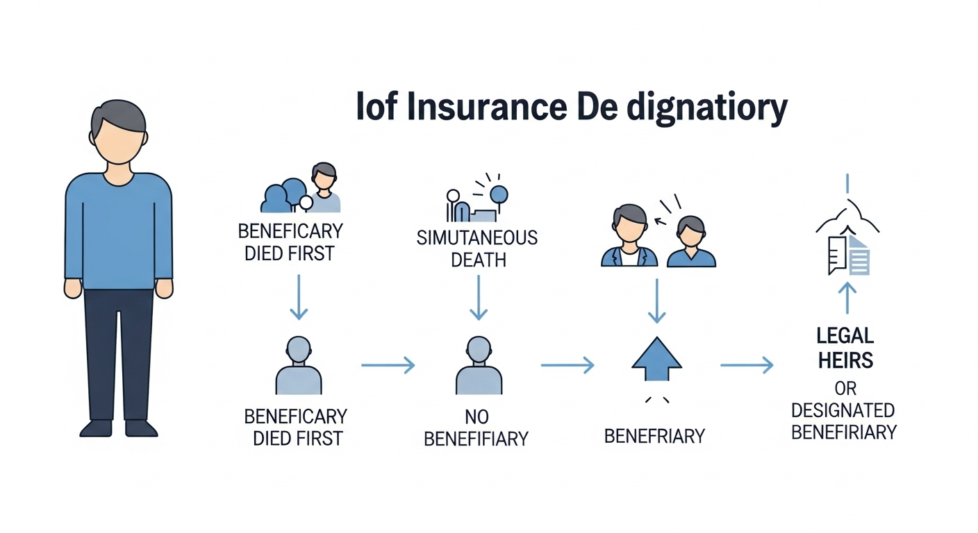 보험수익자 지정 방식과 상황별 상속인으로의 보험금 흐름을 보여주는 깔끔한 인포그래픽.