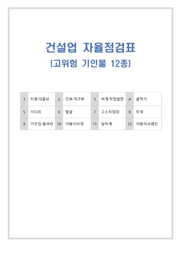 건설업 자율점검표 (고위험 기인물 12종)