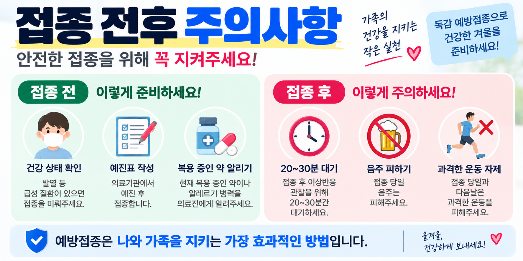 독감 예방접종 전후 주의사항 안내 이미지