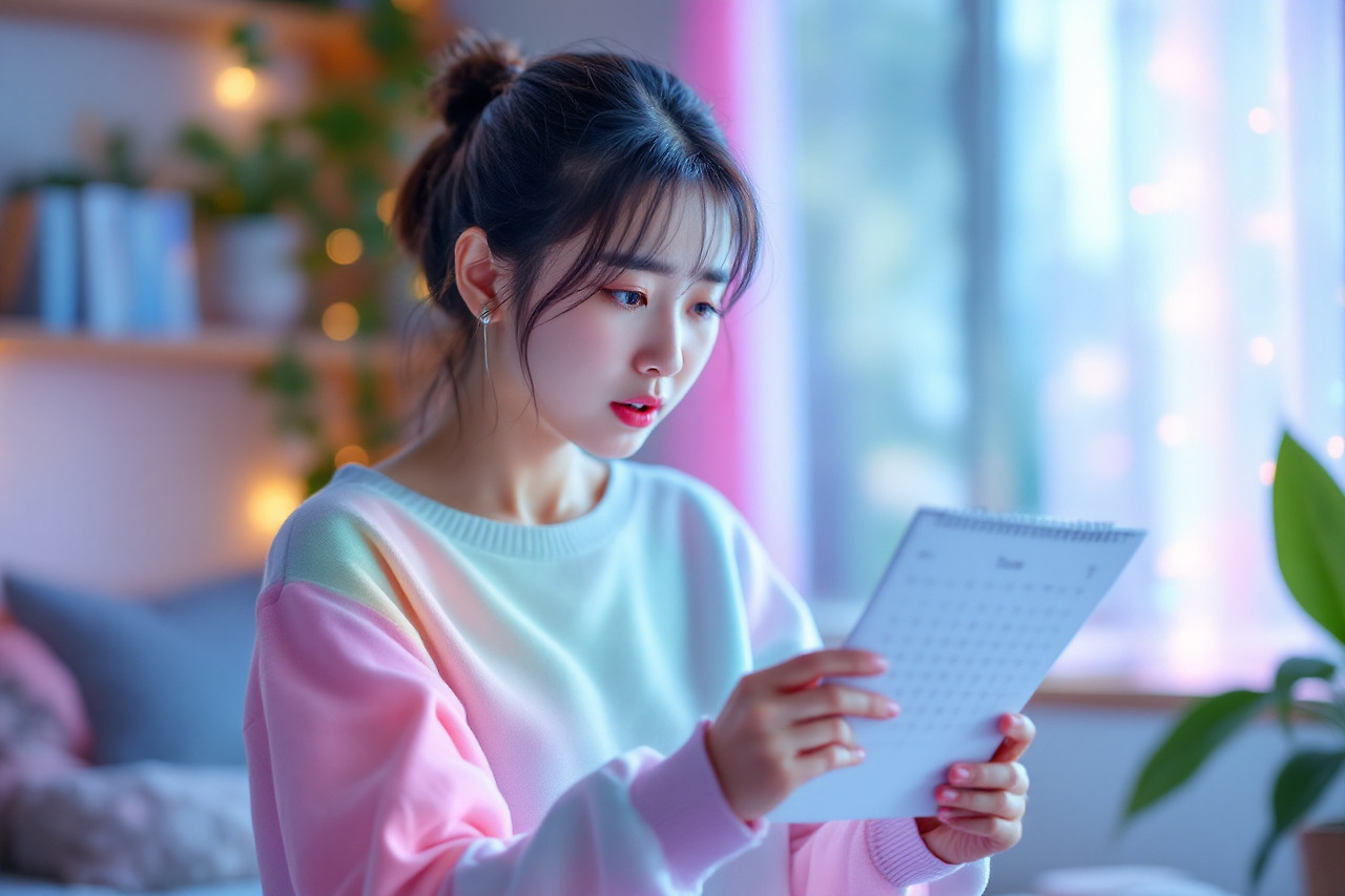 생리주기 계산하고 있는 여인의 모습