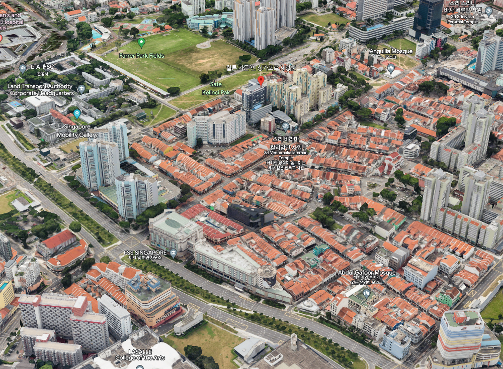 싱가포르 리틀인디 지역 및 힐튼 가든 인 싱가포르 세랑군 위치