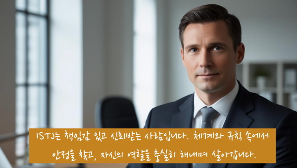 ISTJ는 책임감 있고 신뢰받는 사람입니다. 체계와 규칙 속에서 안정을 찾고, 자신의 역할을 충실히 해내며 살아갑니다에 관한 사진