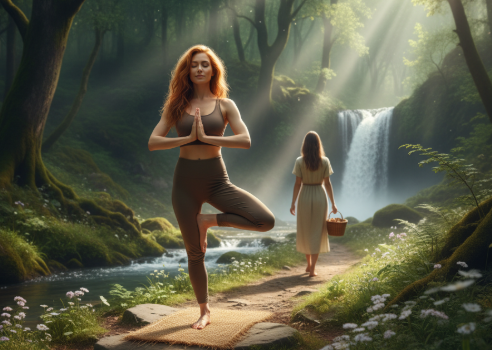 숲속 산책, 자연 속 요가