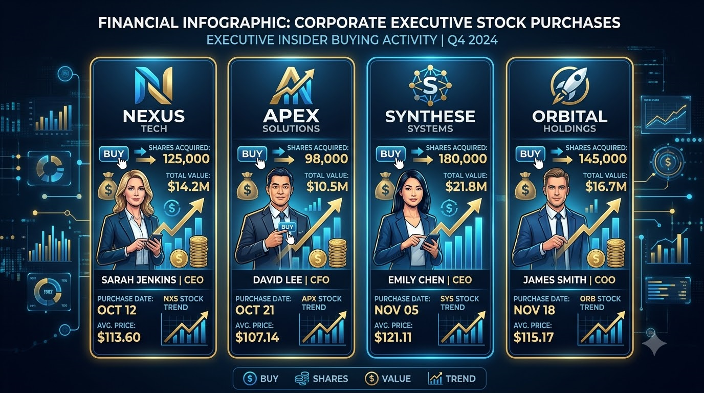 인텔&middot;KKR&middot;노르웨이지안크루즈&middot;MSCI 4개 기업 로고와 함께 CEO가 자사주를 사들이는 모습을 표현한 하이테크 금융 인포그래픽