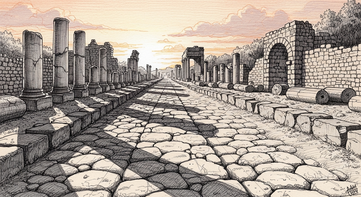 고대 로마 아피아 가도의 유적과 돌 포장