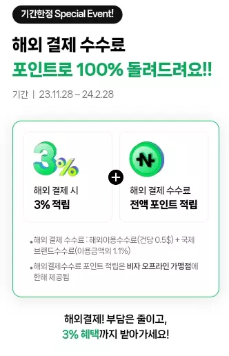 네이버페이+머니카드+오픈이벤트+해외수수료+무료