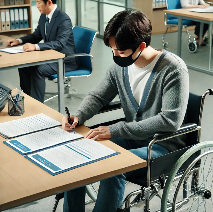 공식적인 보험 급여를 신청하는 모습