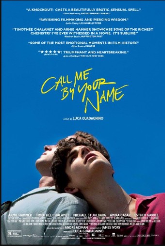 영화 ‘Call Me by Your Name’ 포스터 – 두 주인공이 푸른 하늘 아래 나란히 서서 서로를 바라보는 장면