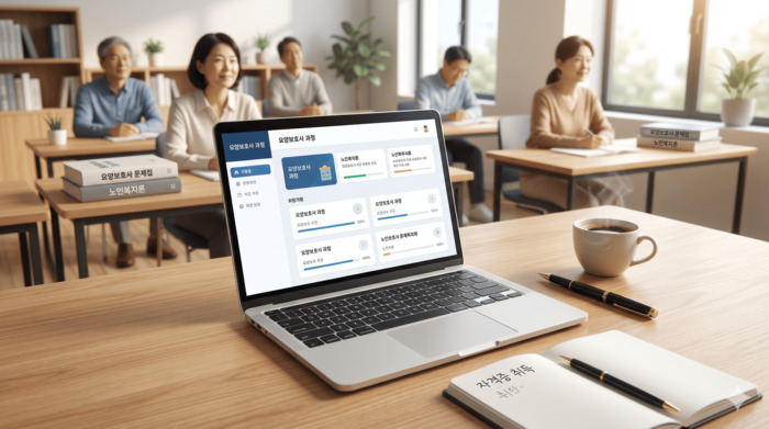 내일배움카드 활용법 자격증 취득을 위해 학원에서 공부하는 데스크