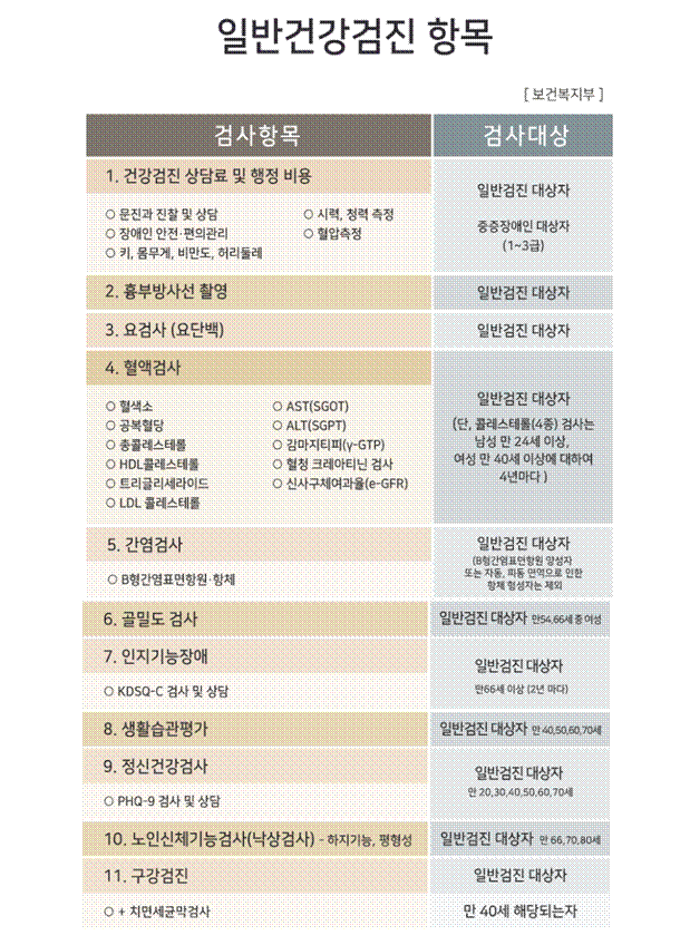 일반건강검진 항목