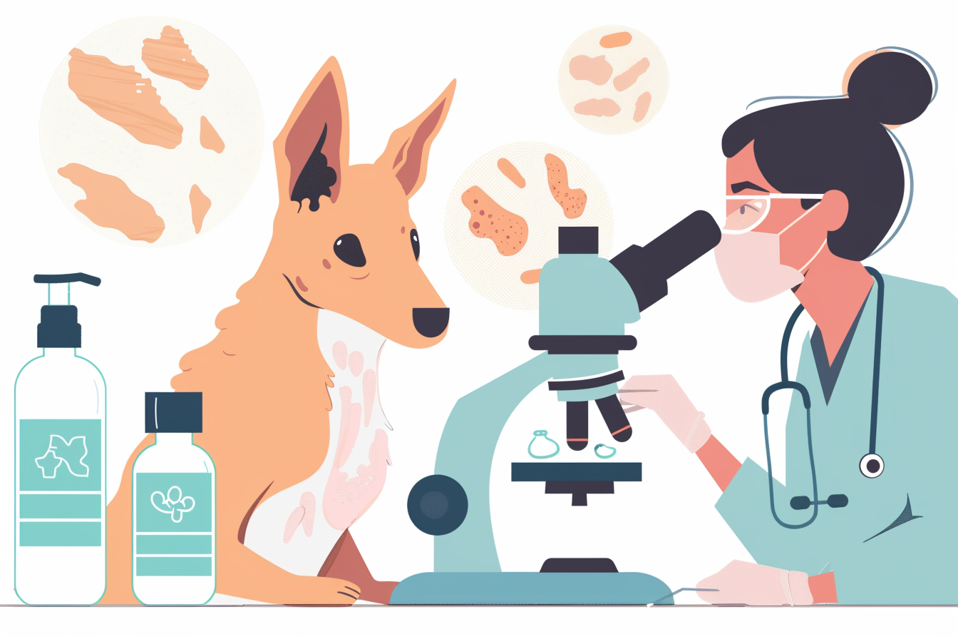 Veterinarian examining dog ear with otoscope