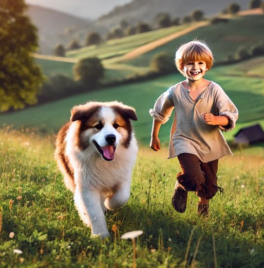 들판을 뛰어 노는 네로와 파트라슈