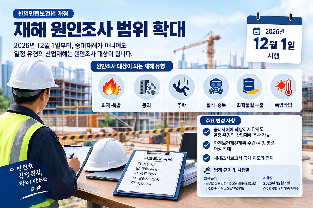 재해 원인조사 범위 확대와 2026년 12월 1일 시행 기준