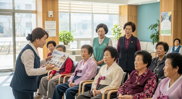 장기요양등급 서비스 내용을 경청하는 어르신들