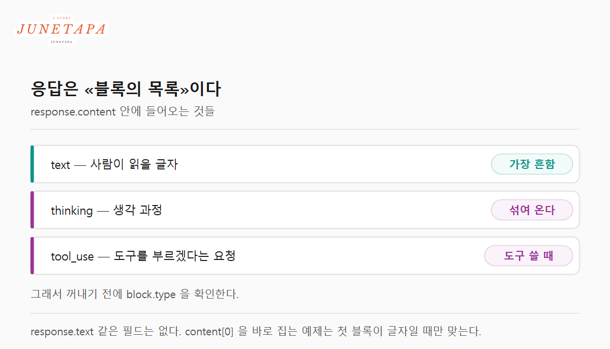 응답에 들어오는 블록 종류를 정리한 도해