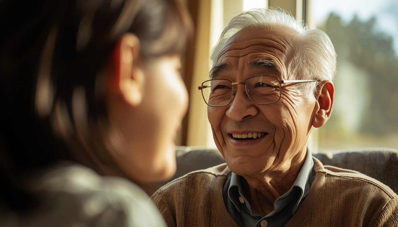 손녀와 즐겁게 대화하며 노인성 난청을 극복한 할아버지
