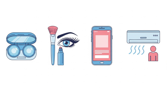 렌즈 사용·눈 화장·스마트폰·에어컨 바람 등 눈 통증을 악화시키는 습관 아이콘