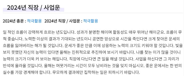 신년운세 결과 - 직장/사업운