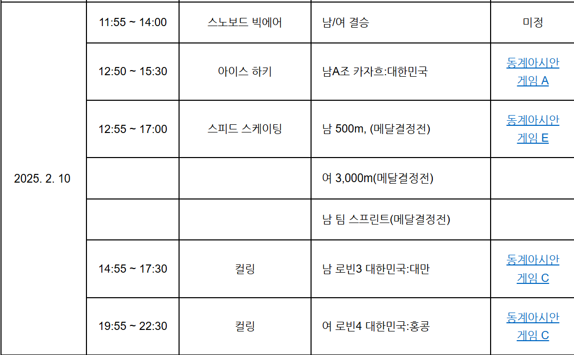 하얼빈 동계 아시안 게임 모든 것 & 일정 및 바로가기